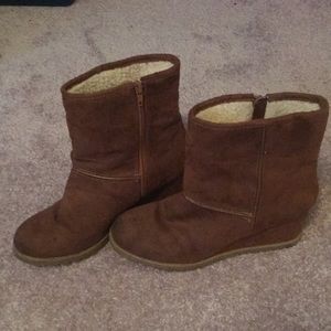 Bootie wedges. Fuzzy inside